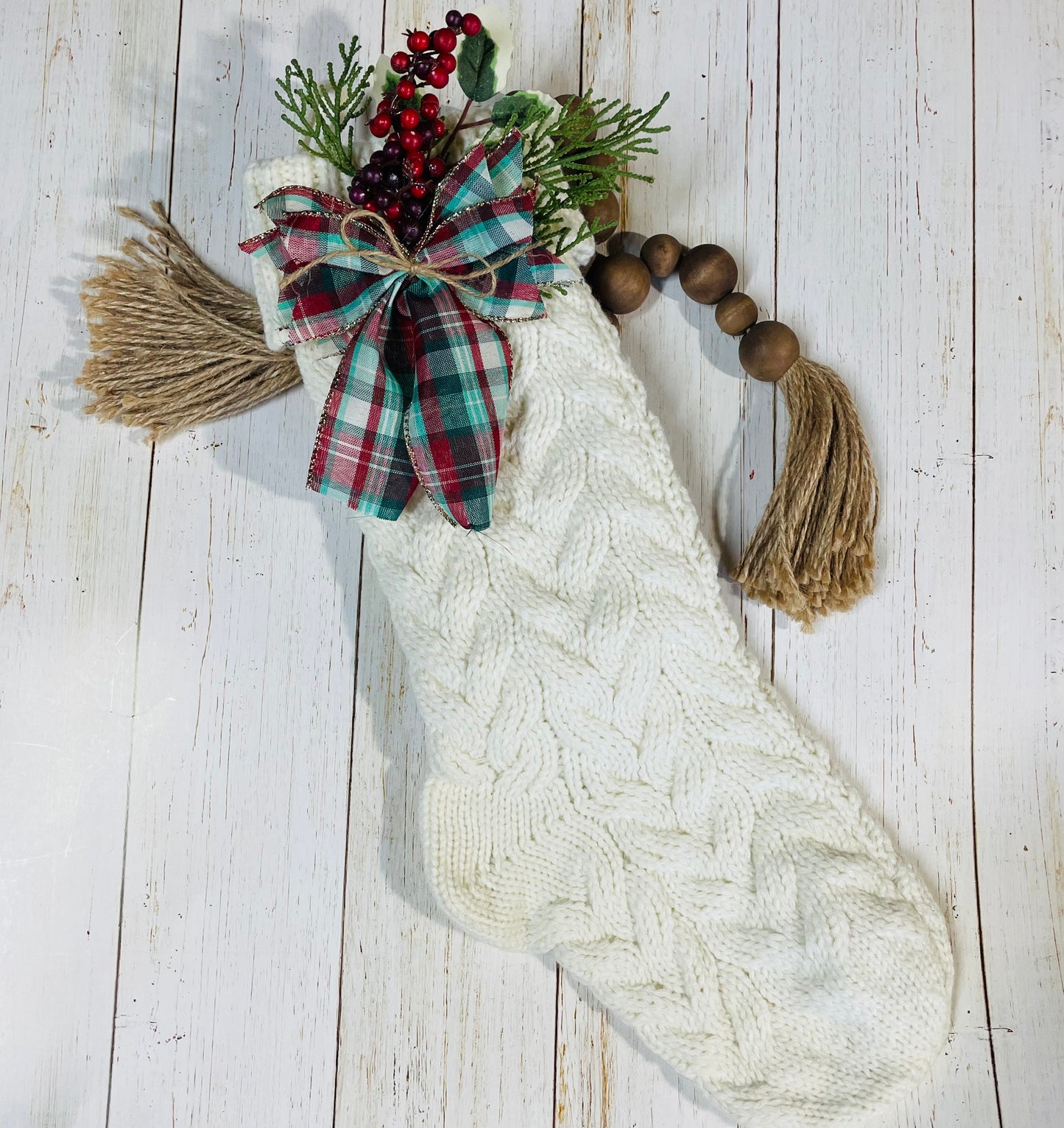Cable knit Christmas stocking