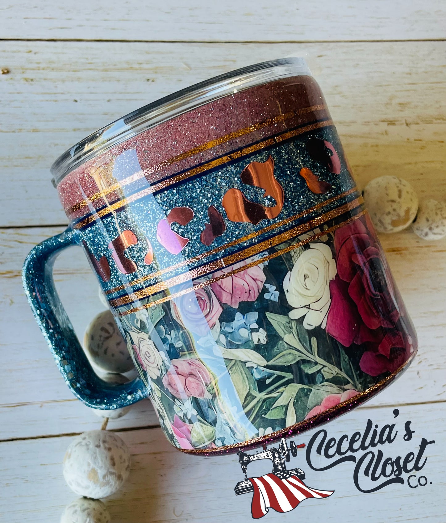 Rose floral leopard mug