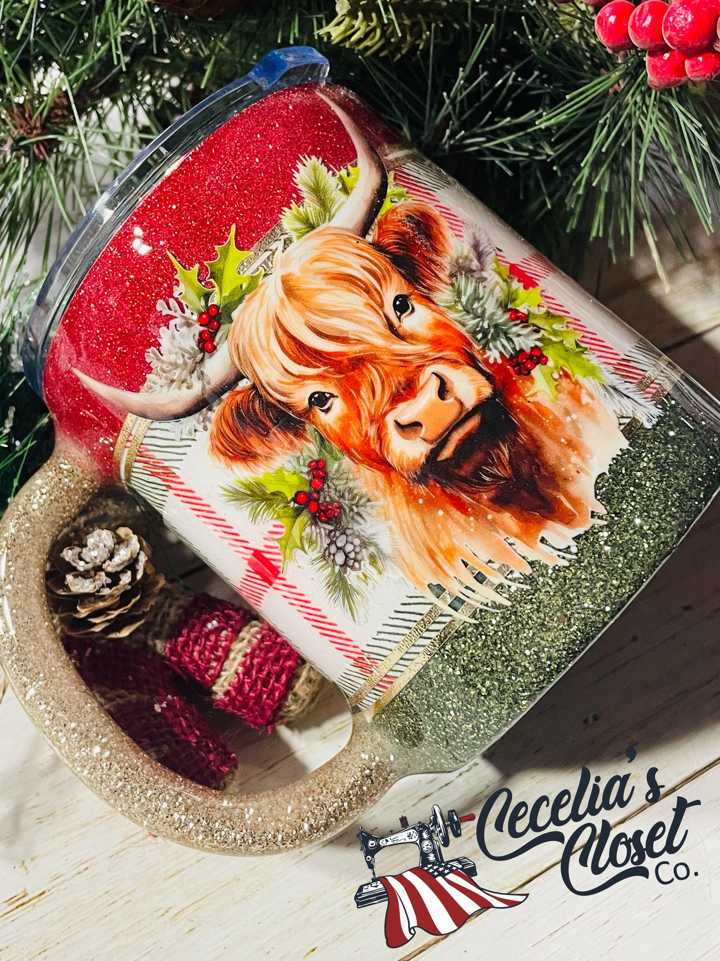 Christmas Highland cow mug