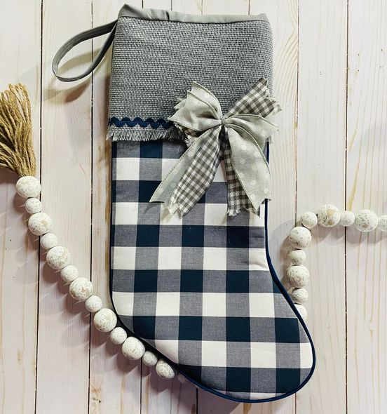 Navy Check Plaid /Grey Burlap