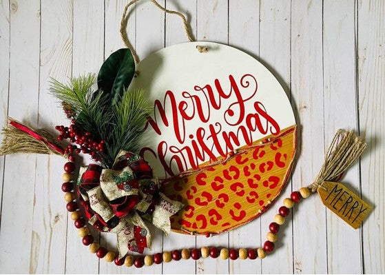 Leopard Merry Christmas Door Sign