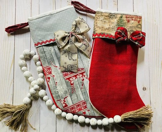 Red Burlap Reindeer Stockings