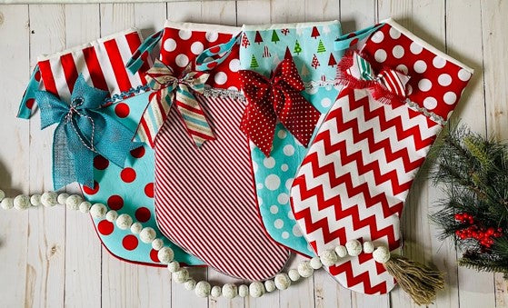 Whimsical Aqua and Red Stocking Set