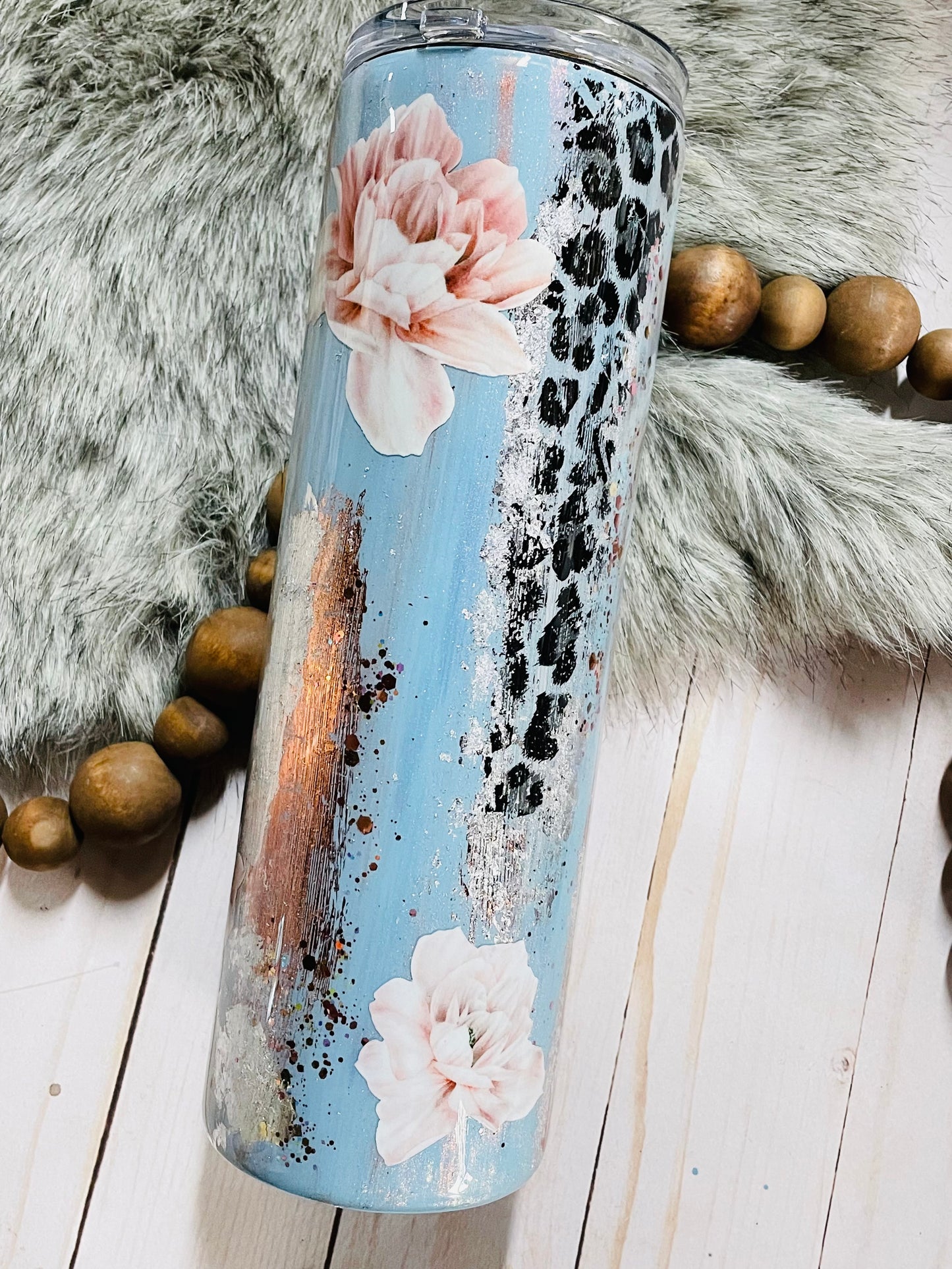 French Blue Floral Patina