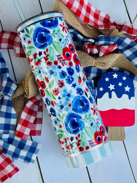 Patriotic Floral Tumbler